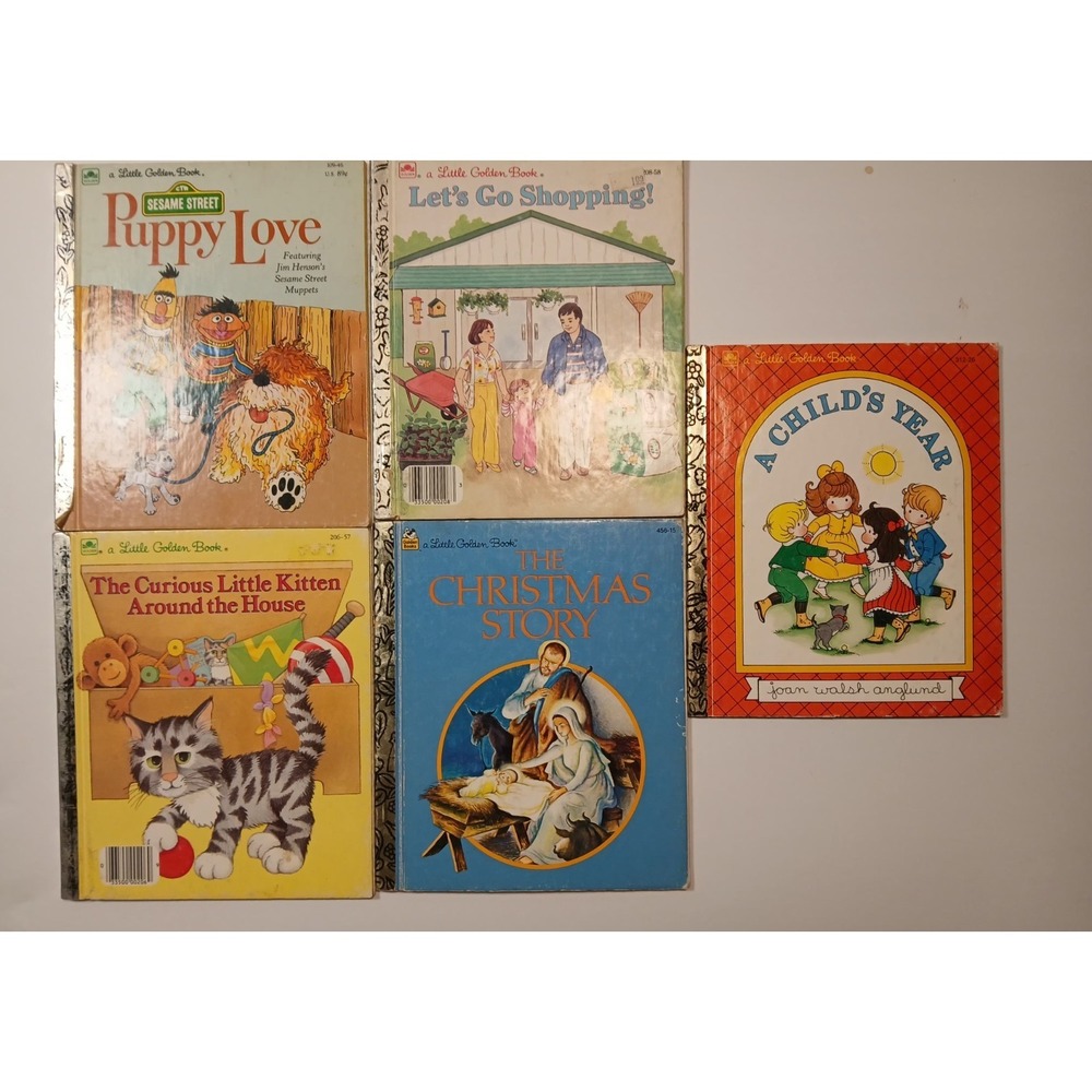 Vintage Lot of 5 Little Golden Books Puppy Love, Christmas Story, Kittens &more